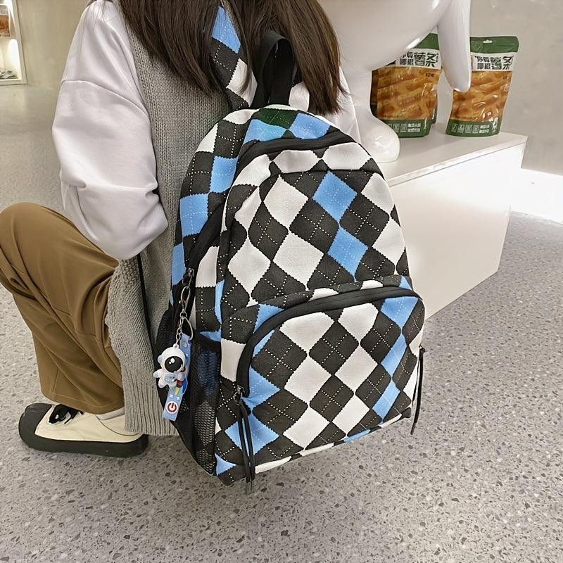 Checkered Student Backpack Preppy Style Bookbag Casual Travel Schoolbag
