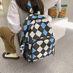 Checkered Student Backpack Preppy Style Bookbag Casual Travel Schoolbag
