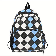 Checkered Student Backpack Preppy Style Bookbag Casual Travel Schoolbag