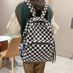 Checkered Student Backpack Preppy Style Bookbag Casual Travel Schoolbag