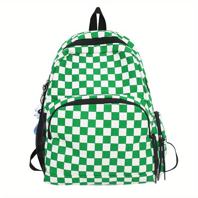 Checkered Student Backpack Preppy Style Bookbag Casual Travel Schoolbag