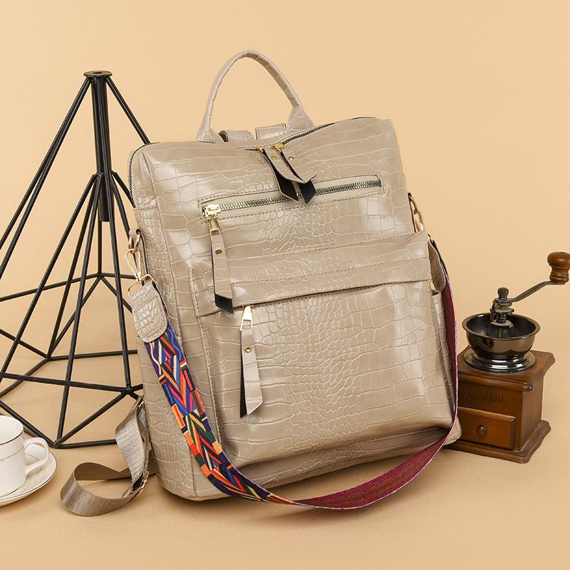 Crocodile Embossed Backpack Women's Work Bag