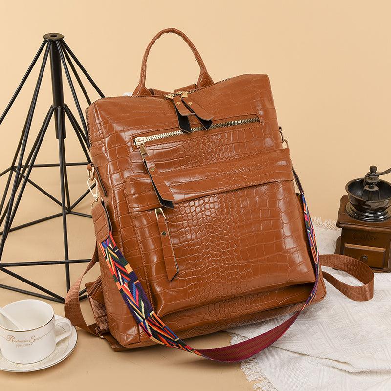 Crocodile Embossed Backpack Women's Work Bag