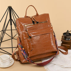 Crocodile Embossed Backpack Women's Work Bag