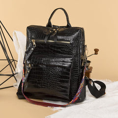 Crocodile Embossed Backpack Women's Work Bag