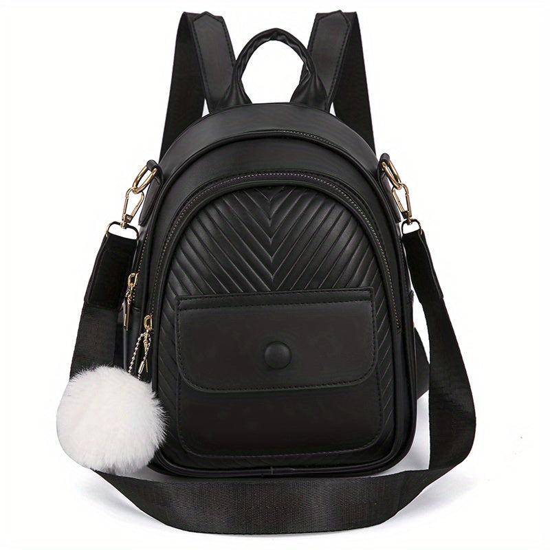 Chevron Pattern Backpack Purse Pompom Decor Travel School Bag 10 6 8 7 4inch