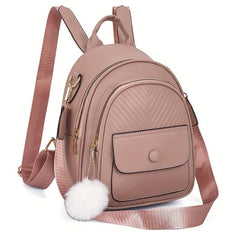 Chevron Pattern Backpack Purse Pompom Decor Travel School Bag 10 6 8 7 4inch