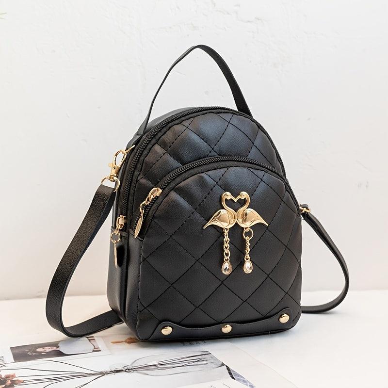 Argyle Pattern Mini Zipper Backpack Women's Bags