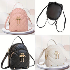 Argyle Pattern Mini Zipper Backpack Women's Bags