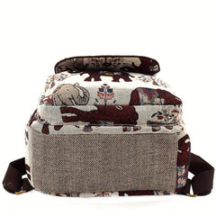 Elephant Pattern Fabric Backpack Ethnic Style Flap Bookbag