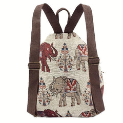 Elephant Pattern Fabric Backpack Ethnic Style Flap Bookbag