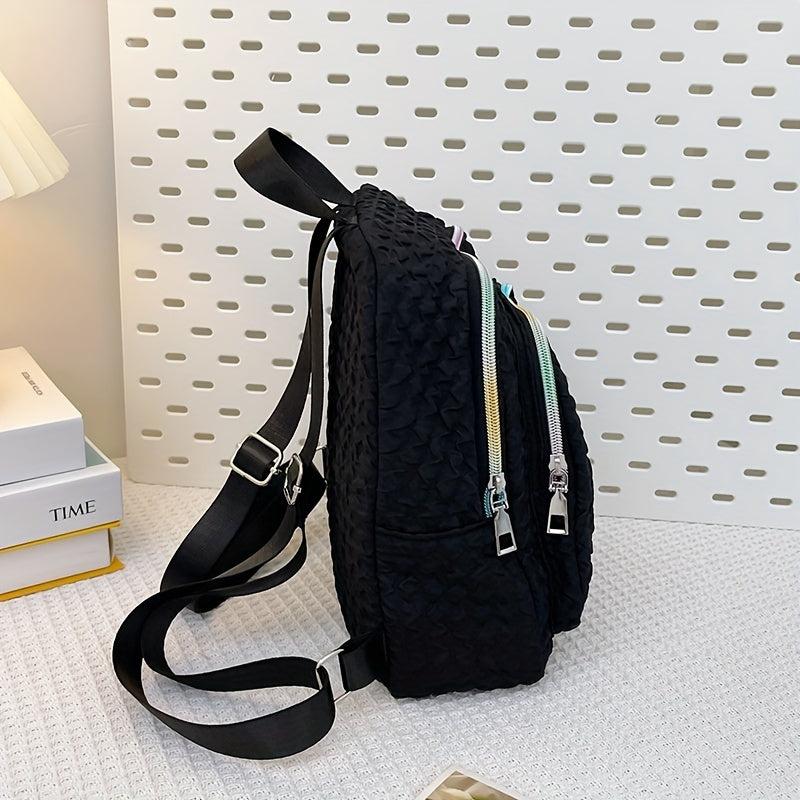 Ruched Backpack For Women Ombre Zipper School Bag Casual Nylon Travel Daypack