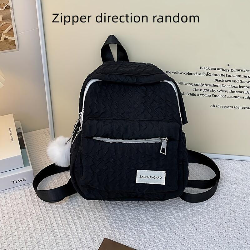 Ruched Backpack For Women Ombre Zipper School Bag Casual Nylon Travel Daypack