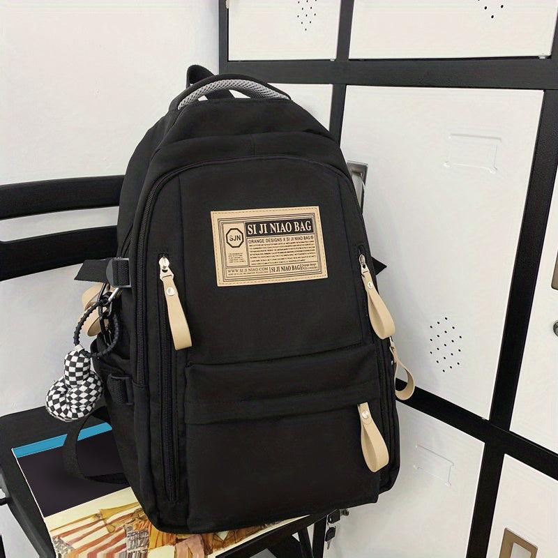 Letter Patch Decor Backpack Preppy Style School Bag Large Capacity