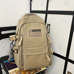 Letter Patch Decor Backpack Preppy Style School Bag Large Capacity