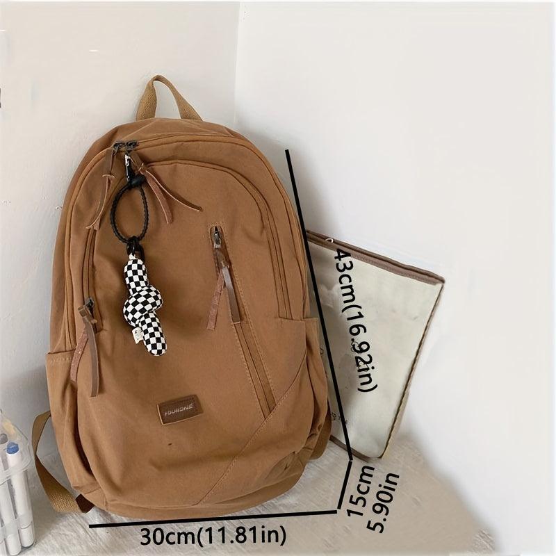 Large Capacity Casual Backpack Solid Nylon Travel Knapsack Layer Zipper