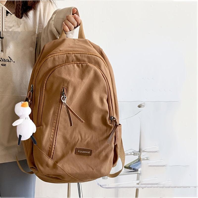 Large Capacity Casual Backpack Solid Nylon Travel Knapsack Layer Zipper