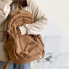 Large Capacity Casual Backpack Solid Nylon Travel Knapsack Layer Zipper