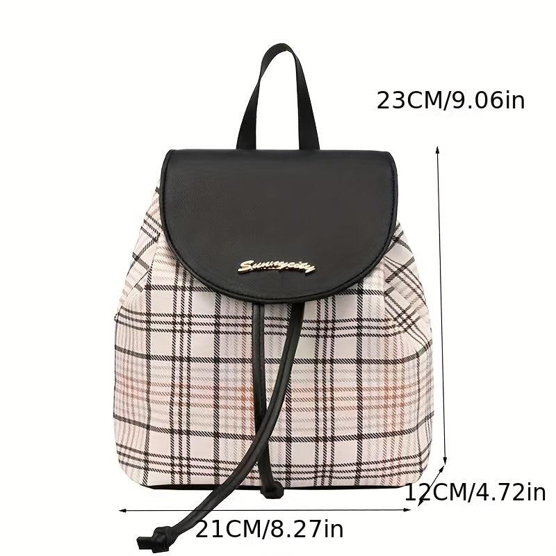 Plaid Drawstring Backpack Anti-Theft PU Leather School Bag