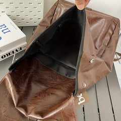 Stylish PU Leather Backpack Large Capacity Travel School Bag