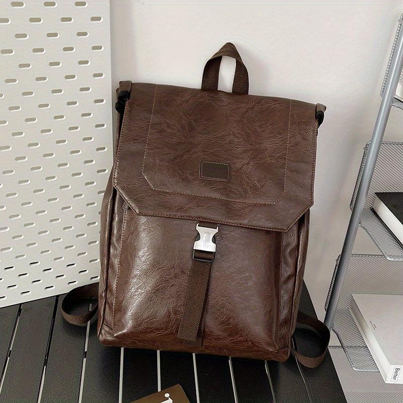 Stylish PU Leather Backpack Large Capacity Travel School Bag