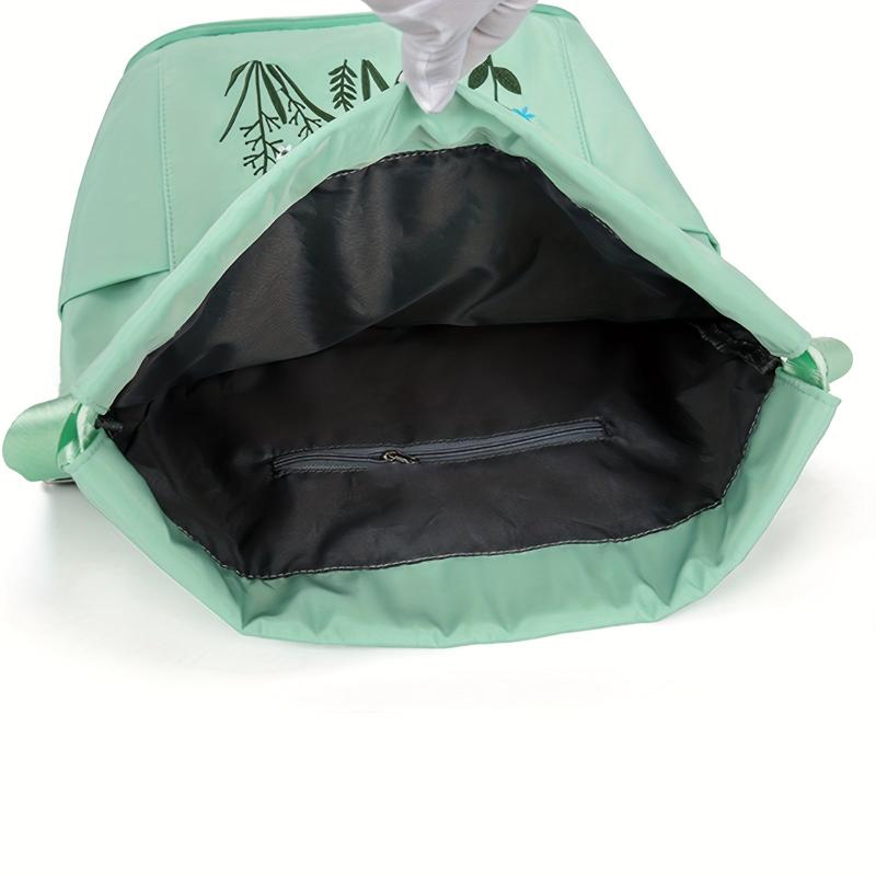 Flower Embroidered Drawstring Backpack Solid Travel Storage Bag
