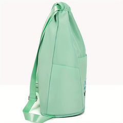 Flower Embroidered Drawstring Backpack Solid Travel Storage Bag