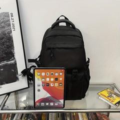 Large Capacity Nylon Flap Backpack Pocket Front Schoolbag
