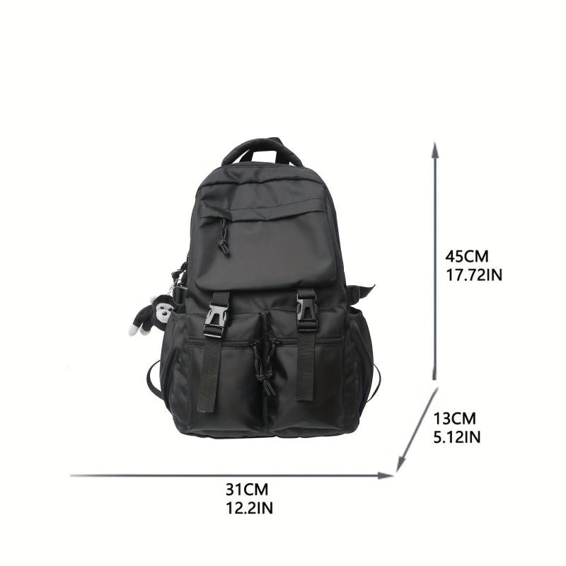 Large Capacity Nylon Flap Backpack Pocket Front Schoolbag