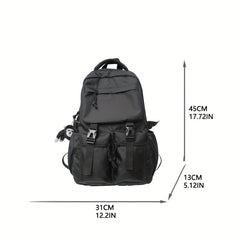Large Capacity Nylon Flap Backpack Pocket Front Schoolbag