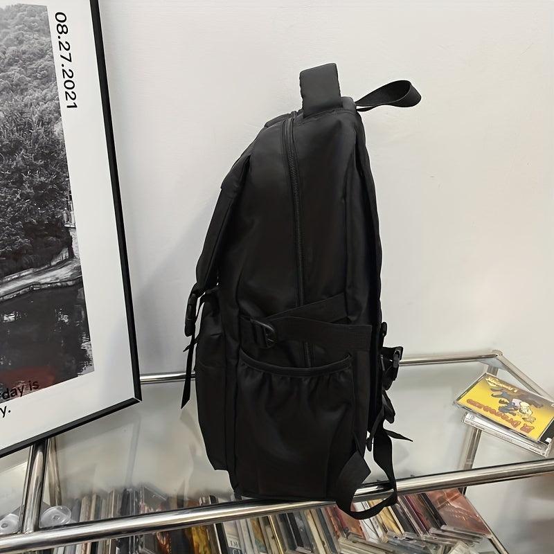 Large Capacity Nylon Flap Backpack Pocket Front Schoolbag