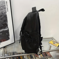 Large Capacity Nylon Flap Backpack Pocket Front Schoolbag