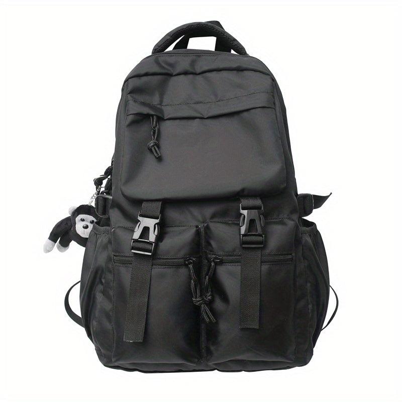 Large Capacity Nylon Flap Backpack Pocket Front Schoolbag