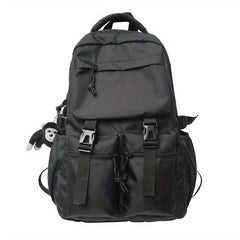 Large Capacity Nylon Flap Backpack Pocket Front Schoolbag