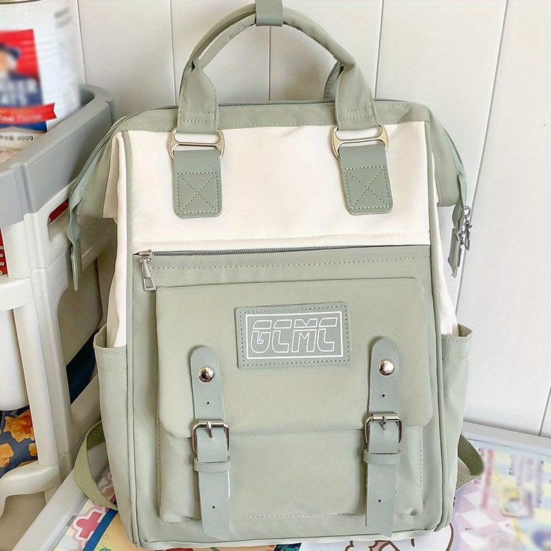 Contrast Tote Backpack Preppy Style School Bag For Travel Work