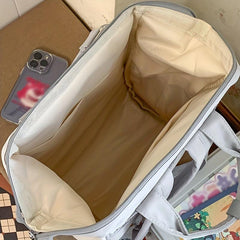 Contrast Tote Backpack Preppy Style School Bag For Travel Work