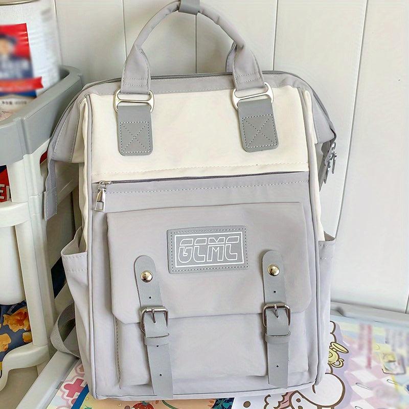 Contrast Tote Backpack Preppy Style School Bag For Travel Work