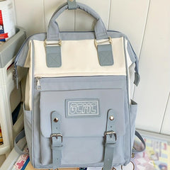 Contrast Tote Backpack Preppy Style School Bag For Travel Work