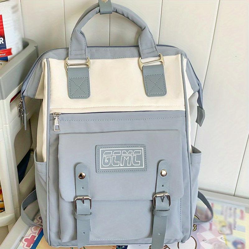 Contrast Tote Backpack Preppy Style School Bag For Travel Work