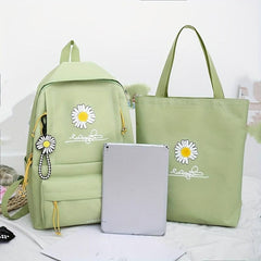 4PCS Cartoon Backpack Set Preppy Back To School Daypack Casual Travel Knapsack