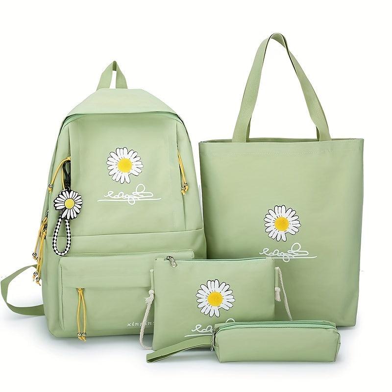 4PCS Cartoon Backpack Set Preppy Back To School Daypack Casual Travel Knapsack