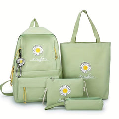 4PCS Cartoon Backpack Set Preppy Back To School Daypack Casual Travel Knapsack