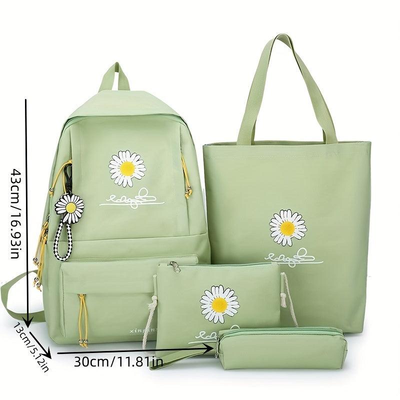 4PCS Cartoon Backpack Set Preppy Back To School Daypack Casual Travel Knapsack