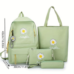 4PCS Cartoon Backpack Set Preppy Back To School Daypack Casual Travel Knapsack