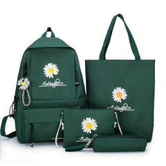 4PCS Cartoon Backpack Set Preppy Back To School Daypack Casual Travel Knapsack