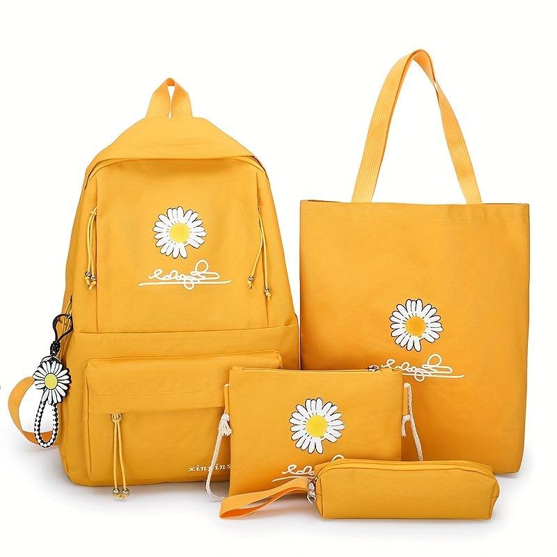 4PCS Cartoon Backpack Set Preppy Back To School Daypack Casual Travel Knapsack