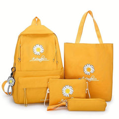 4PCS Cartoon Backpack Set Preppy Back To School Daypack Casual Travel Knapsack