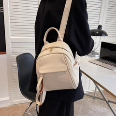 Textured Faux Leather Backpack Women's Double Zipper School Bag