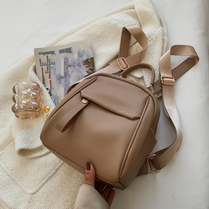 Textured Faux Leather Backpack Women's Double Zipper School Bag