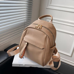 Textured Faux Leather Backpack Women's Double Zipper School Bag